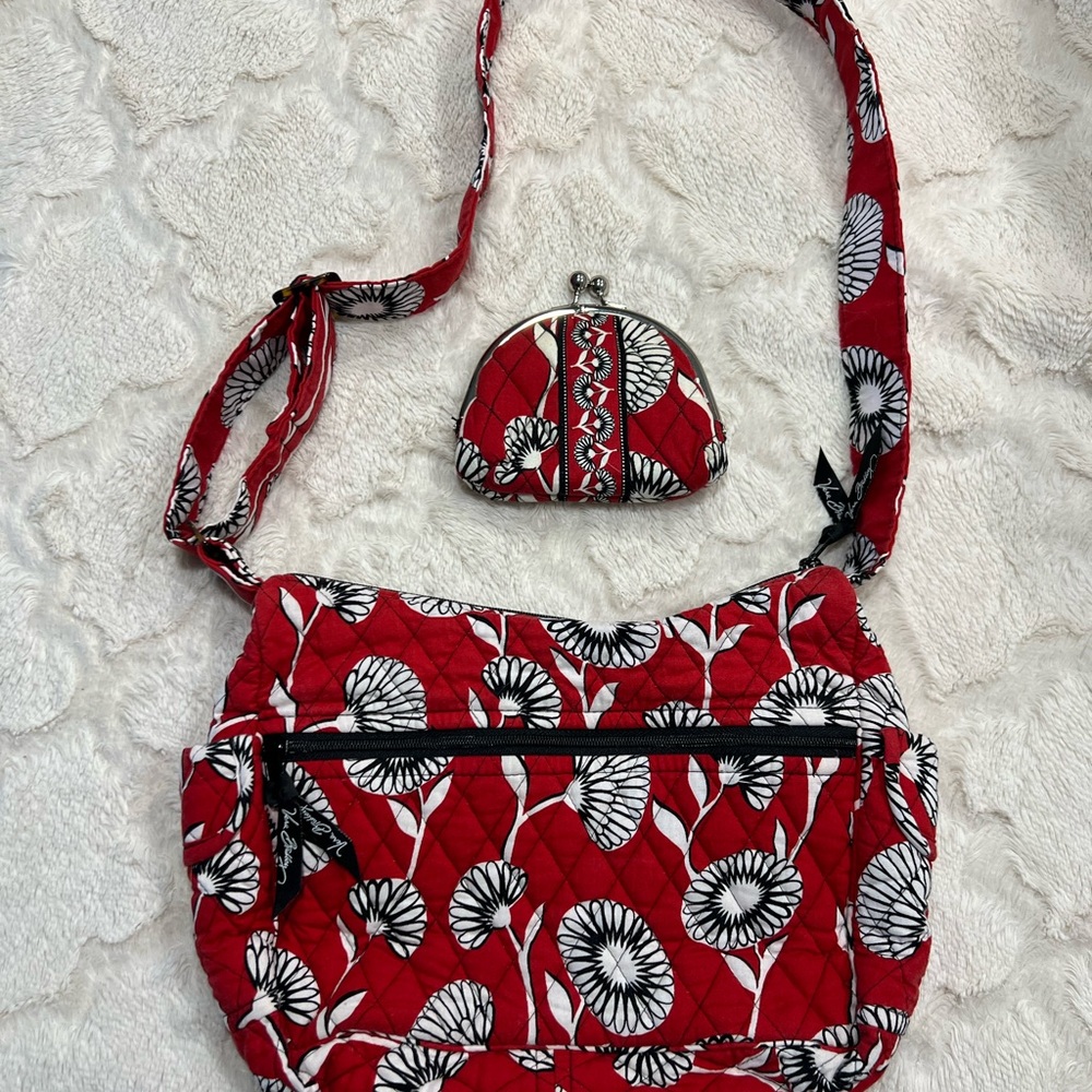 Vera Bradley shoulder bag 10 1/2 in x 7 1/2 in, and coin purse 4 1/2 x 4, set.